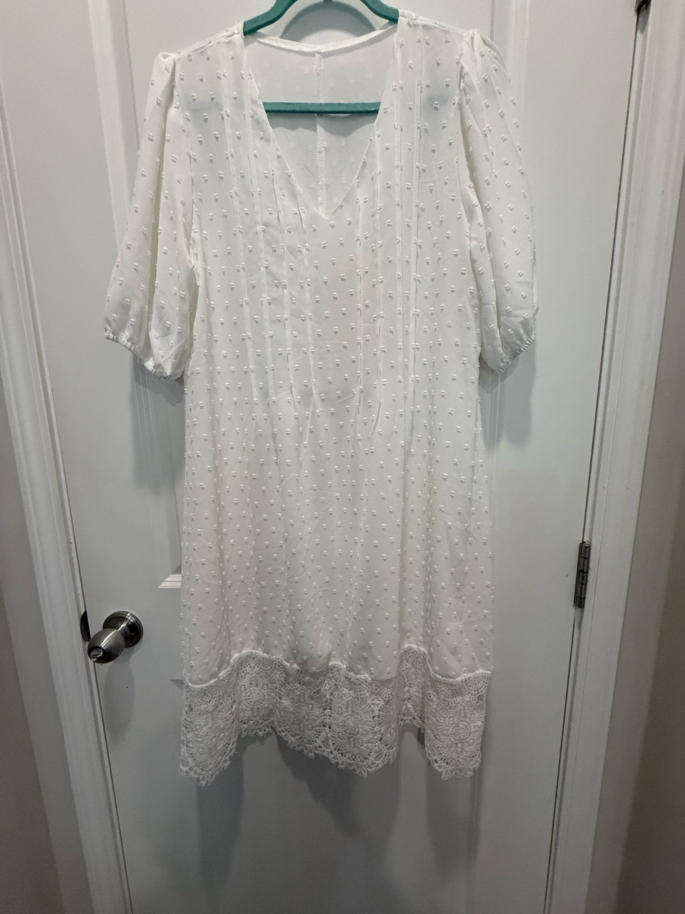 White Swiss Dot Lace-Hem Midi Dress